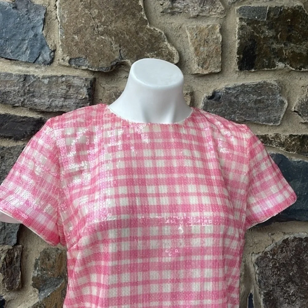 NWT J.Crew Pink Gingham Sequin Top size small